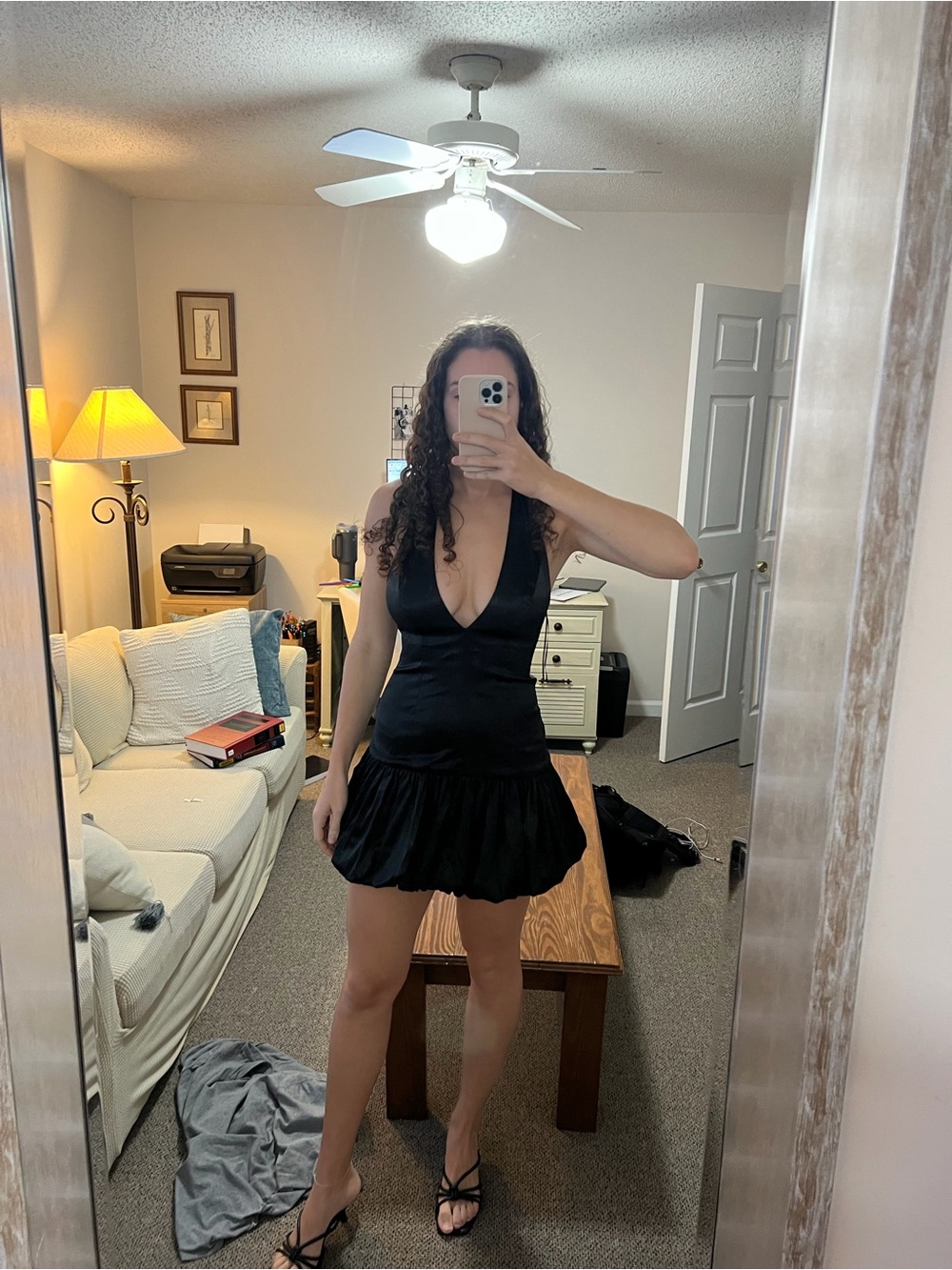 MoretoCome Black Satin Halter Dress With Bubble Hem